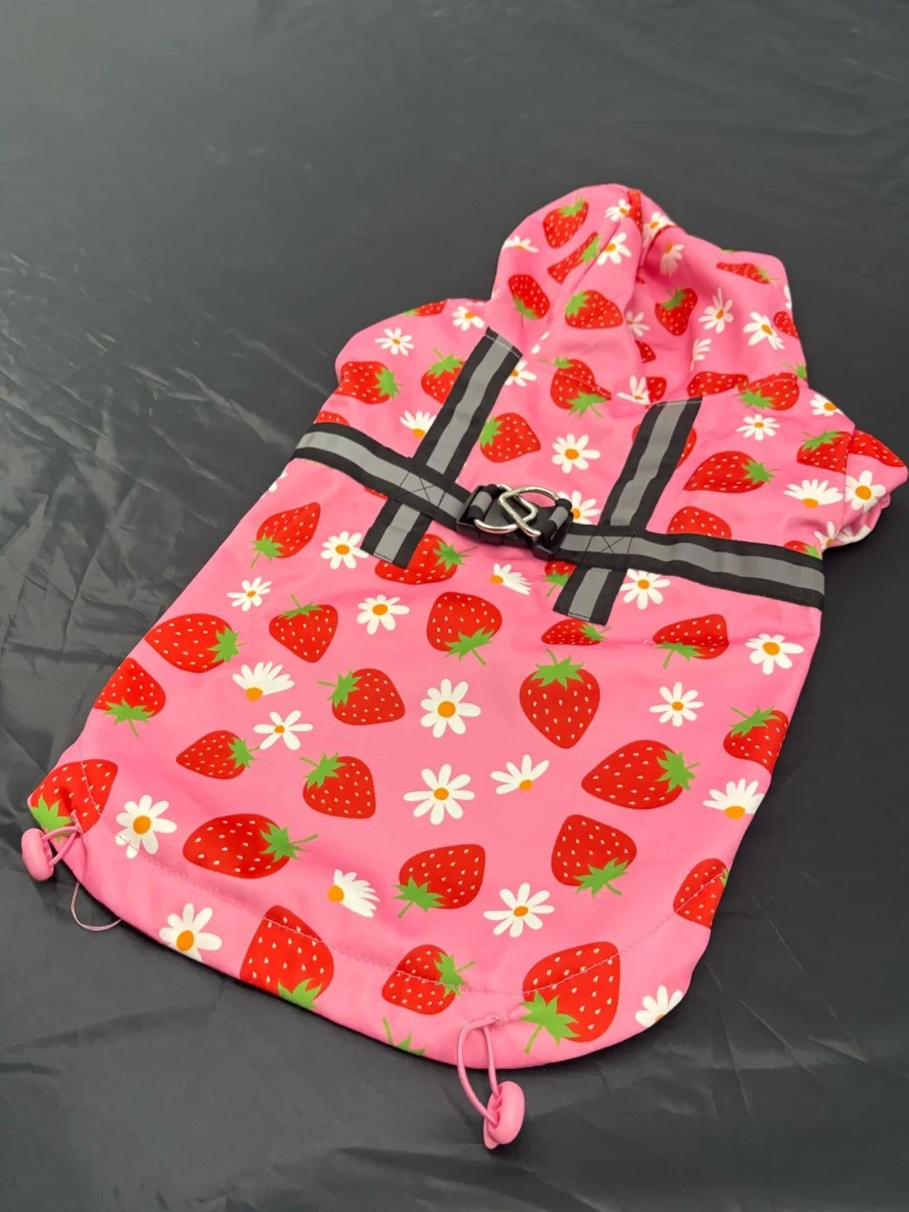 Pink Strawberry Daisy Hooded Dog Raincoat